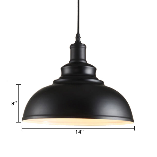 Black/Gray 1 Bulb Hanging Fixture Retro Metal Dome Shade Ceiling Pendant with Adjustable Cord, 12"/14"/16" W Clearhalo 'Art Deco Pendants' 'Black' 'Cast Iron' 'Ceiling Lights' 'Ceramic' 'Crystal' 'Industrial Pendants' 'Industrial' 'Metal' 'Middle Century Pendants' 'Pendant Lights' 'Pendants' 'Rustic Pendants' 'Tiffany' Lighting' 105617