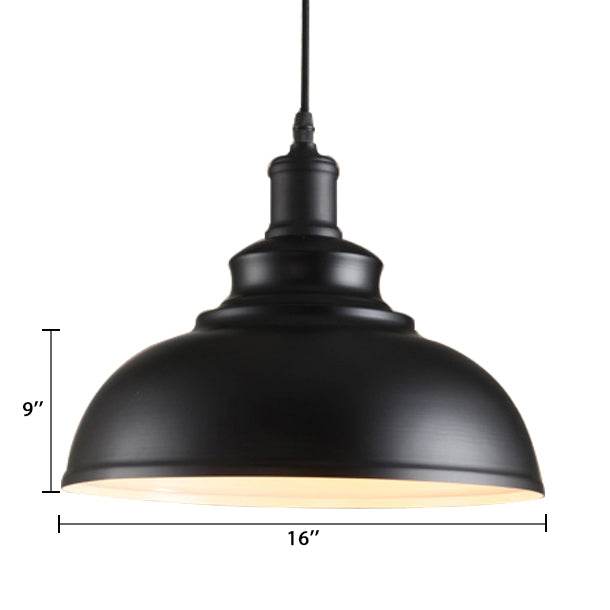 Black/Gray 1 Bulb Hanging Fixture Retro Metal Dome Shade Ceiling Pendant with Adjustable Cord, 12"/14"/16" W Clearhalo 'Art Deco Pendants' 'Black' 'Cast Iron' 'Ceiling Lights' 'Ceramic' 'Crystal' 'Industrial Pendants' 'Industrial' 'Metal' 'Middle Century Pendants' 'Pendant Lights' 'Pendants' 'Rustic Pendants' 'Tiffany' Lighting' 105618