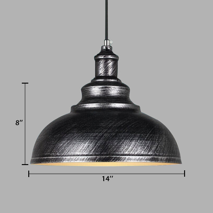 Black/Gray 1 Bulb Hanging Fixture Retro Metal Dome Shade Ceiling Pendant with Adjustable Cord, 12"/14"/16" W Clearhalo 'Art Deco Pendants' 'Black' 'Cast Iron' 'Ceiling Lights' 'Ceramic' 'Crystal' 'Industrial Pendants' 'Industrial' 'Metal' 'Middle Century Pendants' 'Pendant Lights' 'Pendants' 'Rustic Pendants' 'Tiffany' Lighting' 105619