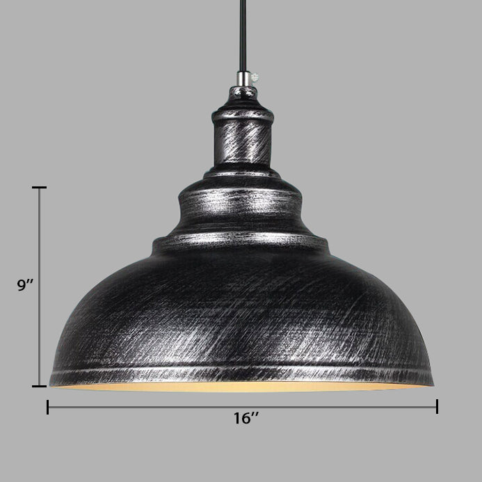 Black/Gray 1 Bulb Hanging Fixture Retro Metal Dome Shade Ceiling Pendant with Adjustable Cord, 12"/14"/16" W Clearhalo 'Art Deco Pendants' 'Black' 'Cast Iron' 'Ceiling Lights' 'Ceramic' 'Crystal' 'Industrial Pendants' 'Industrial' 'Metal' 'Middle Century Pendants' 'Pendant Lights' 'Pendants' 'Rustic Pendants' 'Tiffany' Lighting' 105620