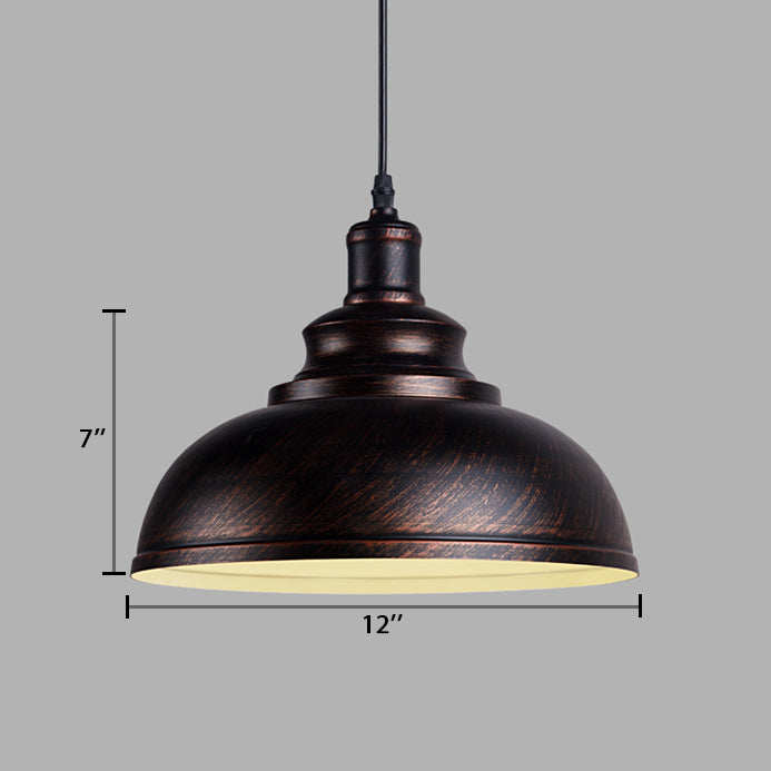 Black/Gray 1 Bulb Hanging Fixture Retro Metal Dome Shade Ceiling Pendant with Adjustable Cord, 12"/14"/16" W Clearhalo 'Art Deco Pendants' 'Black' 'Cast Iron' 'Ceiling Lights' 'Ceramic' 'Crystal' 'Industrial Pendants' 'Industrial' 'Metal' 'Middle Century Pendants' 'Pendant Lights' 'Pendants' 'Rustic Pendants' 'Tiffany' Lighting' 105624
