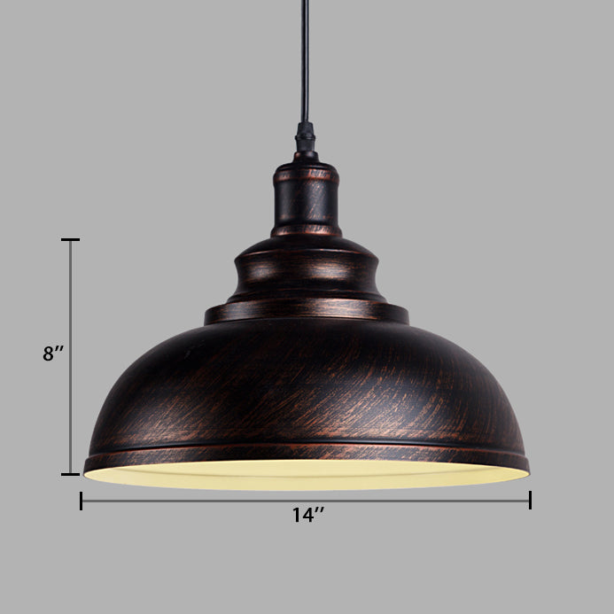 Black/Gray 1 Bulb Hanging Fixture Retro Metal Dome Shade Ceiling Pendant with Adjustable Cord, 12"/14"/16" W Clearhalo 'Art Deco Pendants' 'Black' 'Cast Iron' 'Ceiling Lights' 'Ceramic' 'Crystal' 'Industrial Pendants' 'Industrial' 'Metal' 'Middle Century Pendants' 'Pendant Lights' 'Pendants' 'Rustic Pendants' 'Tiffany' Lighting' 105625
