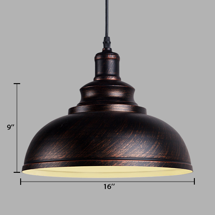 Black/Gray 1 Bulb Hanging Fixture Retro Metal Dome Shade Ceiling Pendant with Adjustable Cord, 12"/14"/16" W Clearhalo 'Art Deco Pendants' 'Black' 'Cast Iron' 'Ceiling Lights' 'Ceramic' 'Crystal' 'Industrial Pendants' 'Industrial' 'Metal' 'Middle Century Pendants' 'Pendant Lights' 'Pendants' 'Rustic Pendants' 'Tiffany' Lighting' 105626