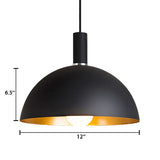 12"/16" Wide 1 Bulb Metallic Pendant Lamp Retro Style Black Finish Dome Shade Indoor Ceiling Fixture Clearhalo 'Art Deco Pendants' 'Black' 'Cast Iron' 'Ceiling Lights' 'Ceramic' 'Crystal' 'Industrial Pendants' 'Industrial' 'Metal' 'Middle Century Pendants' 'Pendant Lights' 'Pendants' 'Rustic Pendants' 'Tiffany' Lighting' 105634