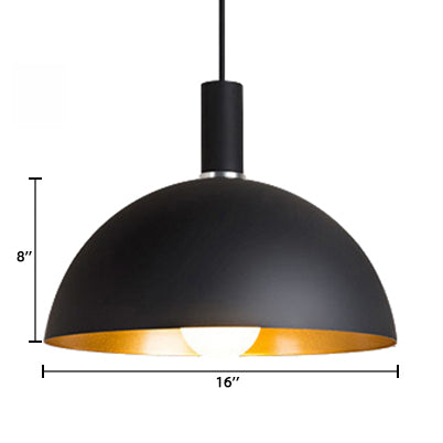 12"/16" Wide 1 Bulb Metallic Pendant Lamp Retro Style Black Finish Dome Shade Indoor Ceiling Fixture Clearhalo 'Art Deco Pendants' 'Black' 'Cast Iron' 'Ceiling Lights' 'Ceramic' 'Crystal' 'Industrial Pendants' 'Industrial' 'Metal' 'Middle Century Pendants' 'Pendant Lights' 'Pendants' 'Rustic Pendants' 'Tiffany' Lighting' 105635