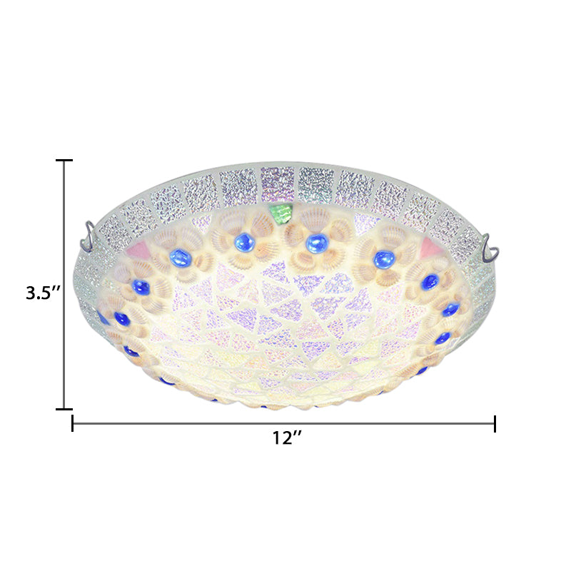 Bedroom Ceiling Lights Tiffany, Mosaic Bowl Flushmount Lighting with Flower and Blue Jewel Decoration Clearhalo 'Ceiling Lights' 'Close To Ceiling Lights' 'Close to ceiling' 'Flush mount' Lighting' 105643