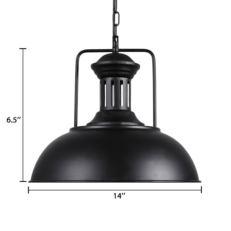 13"/14"/16" Dia Bowl Metal Pendant Lighting Retro Stylish 1 Bulb Dining Room Hanging Ceiling Light in Black/White Inner/White Clearhalo 'Art Deco Pendants' 'Black' 'Cast Iron' 'Ceiling Lights' 'Ceramic' 'Crystal' 'Industrial Pendants' 'Industrial' 'Metal' 'Middle Century Pendants' 'Pendant Lights' 'Pendants' 'Rustic Pendants' 'Tiffany' Lighting' 105646
