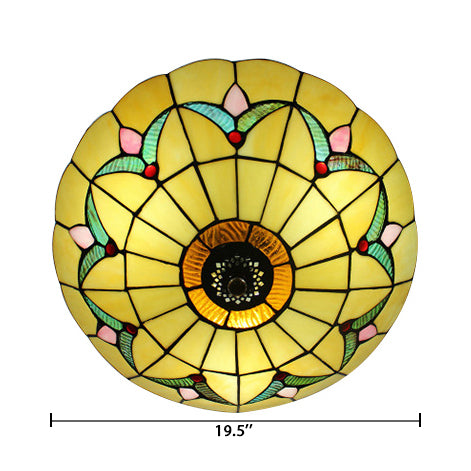 Yellow Ceiling Light, Flushmount Lighting with Art Glass Bowl Shade for Bedroom Tiffany Style Clearhalo 'Ceiling Lights' 'Close To Ceiling Lights' 'Close to ceiling' 'Flush mount' Lighting' 105720