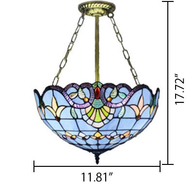 Bedroom Ceiling Lights LED, Upward Dome Semi Flush Light with Stained Glass Shade Victorian Style Clearhalo 'Ceiling Lights' 'Close To Ceiling Lights' 'Close to ceiling' 'Glass shade' 'Glass' 'Pendant Lights' 'Semi-flushmount' 'Tiffany close to ceiling' 'Tiffany' Lighting' 105736