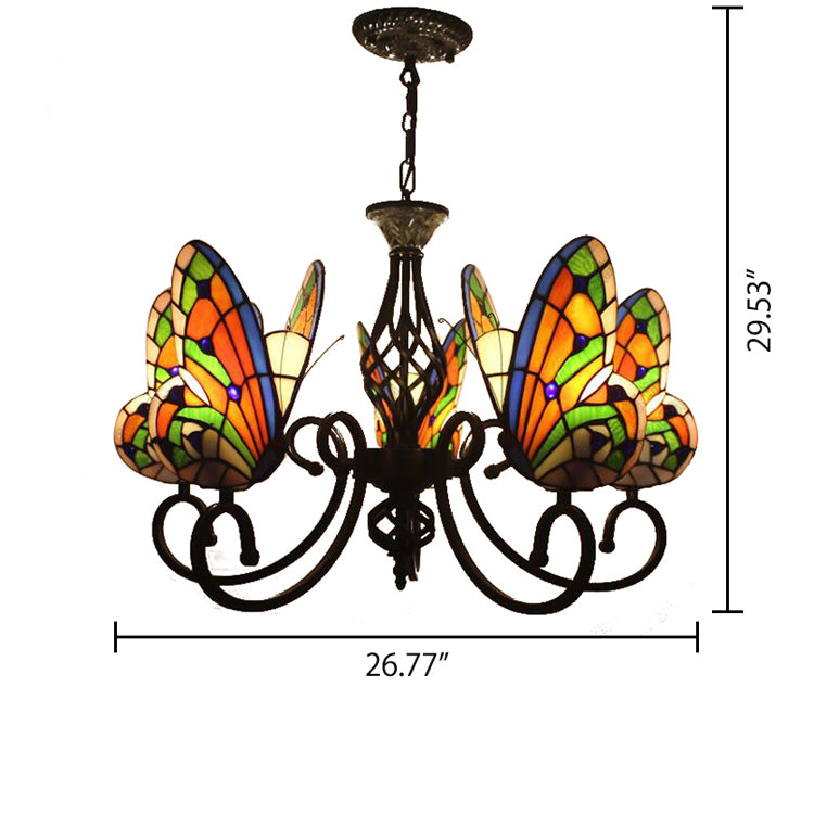 Tiffany Chandeliers for Dining Room, Butterfly Pendant Lighting Fixture with Stained Glass Shade Clearhalo 'Ceiling Lights' 'Chandeliers' 'Industrial' 'Middle Century Chandeliers' 'Tiffany Chandeliers' 'Tiffany close to ceiling' 'Tiffany' Lighting' 105755