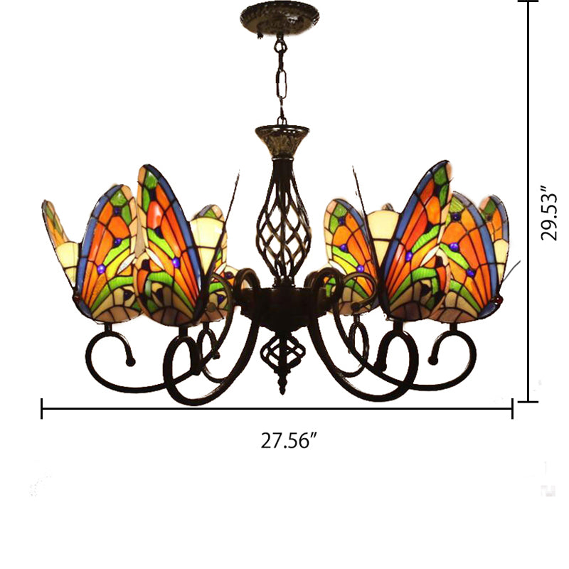 Tiffany Chandeliers for Dining Room, Butterfly Pendant Lighting Fixture with Stained Glass Shade Clearhalo 'Ceiling Lights' 'Chandeliers' 'Industrial' 'Middle Century Chandeliers' 'Tiffany Chandeliers' 'Tiffany close to ceiling' 'Tiffany' Lighting' 105756