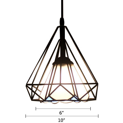 Stained Glass Cone Pendant Light with Diamond Cage 1 Light Industrial Hanging Lamp for Restaurant Clearhalo 'Ceiling Lights' 'Close To Ceiling Lights' 'Industrial' 'Middle Century Pendants' 'Pendant Lights' 'Pendants' 'Tiffany close to ceiling' 'Tiffany Pendants' 'Tiffany' Lighting' 105853
