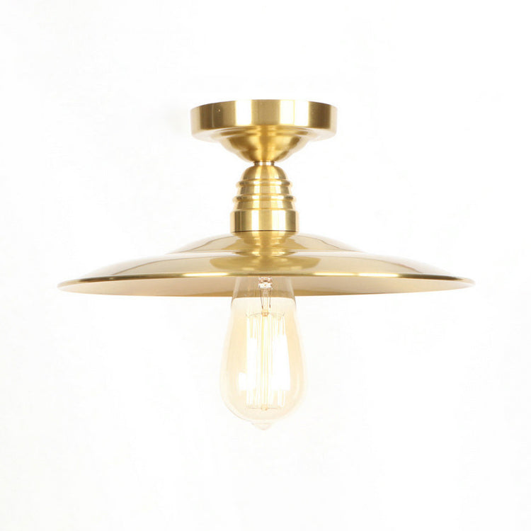 Gold Saucer Flush Mount Ceiling Light Single Head Industrial Metal Ceiling Fixture for Living Room Brass 10" Clearhalo 'Ceiling Lights' 'Close To Ceiling Lights' 'Close to ceiling' 'Flush mount' 'Industrial Flush Mount' Lighting' 105944