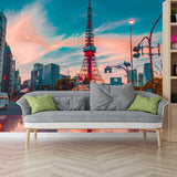 Cool Eiffel Tower Mural Wallpaper for Home Decoration, Orange and Blue, Personalized Size Available Clearhalo 'Wall Decor' 'Wall Mural' 1061157