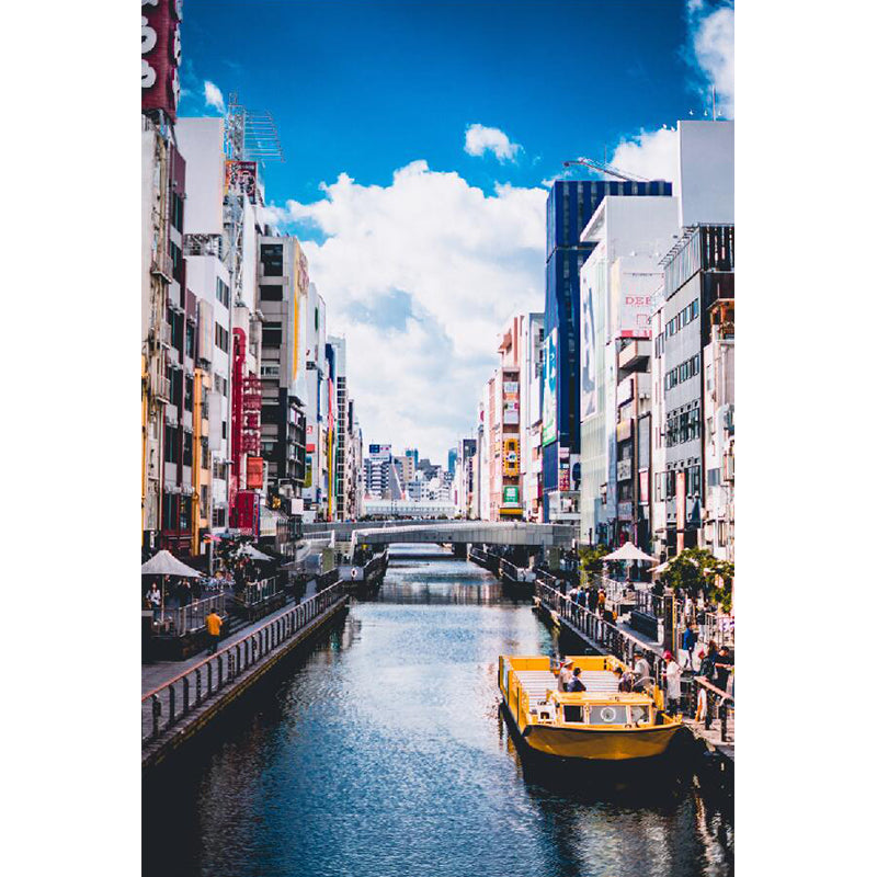 Extra Large Venice Town Mural for Office Room Decoration Buildings Wall Mural in Blue and White Clearhalo 'Wall Decor' 'Wall Mural' 1061189