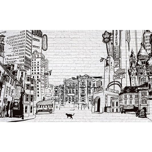 Simple Sketch of City Mural Wallpaper for Living Room Decor, Grey and Black, Custom Size Available Clearhalo 'Wall Decor' 'Wall Mural' 1061279