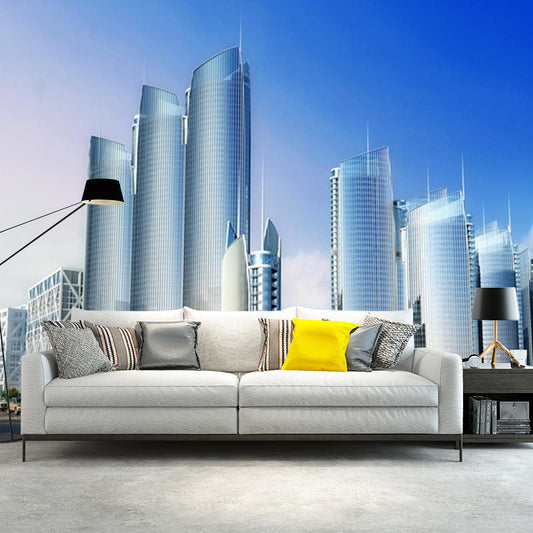 Whole Skyscrapers Wall Mural Decal for Office Room City Wall Covering in Blue, Custom-Made