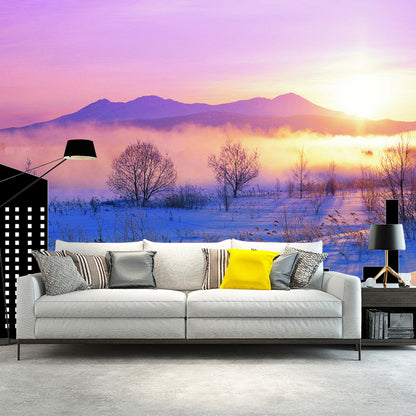 Large Illustration Simple Mural Wallpaper for Living Room Decoration with City Design in Purple and Blue Purplish Blue Clearhalo 'Wall Decor' 'Wall Mural' 1061311