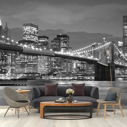 Grey Modernism Wall Covering Personalized Size Night City Wall Mural for Meeting Room Decoration Grey Clearhalo 'Wall Decor' 'Wall Mural' 1061423