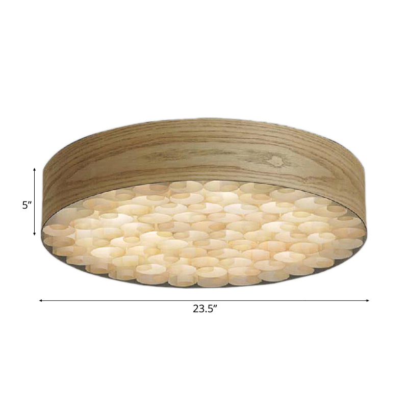Contemporary Chinese Single Light Ceiling Lamp with Wood Shade Beige Round Flush Mount Light Fixture for Living Room Clearhalo 'Ceiling Lights' 'Close To Ceiling Lights' 'Close to ceiling' 'Flush mount' Lighting' 106144