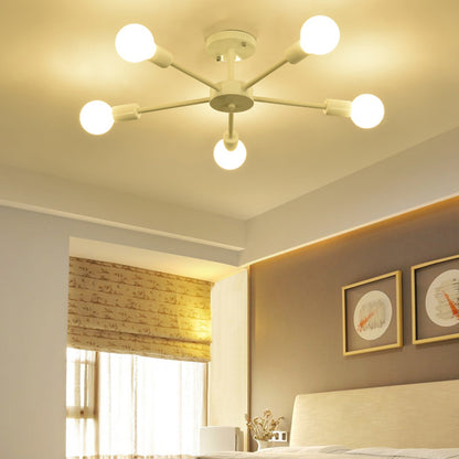 Nordic Metal Sputnik Ceiling Flush Mount Light 5/10 Lights White/Black Bedroom Semi Flush Ceiling Light 5 White A Clearhalo 'Ceiling Lights' 'Close To Ceiling Lights' 'Close to ceiling' 'Semi-flushmount' Lighting' 106145