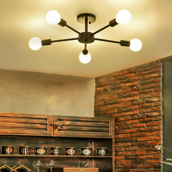 Nordic Metal Sputnik Ceiling Flush Mount Light 5/10 Lights White/Black Bedroom Semi Flush Ceiling Light 5 Black A Clearhalo 'Ceiling Lights' 'Close To Ceiling Lights' 'Close to ceiling' 'Semi-flushmount' Lighting' 106148
