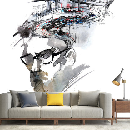 Big Urban Scenery Wall Mural for Bar Decoration Glasses Wall Covering in Black and White, Moisture-Resistant Black-White Clearhalo 'Wall Decor' 'Wall Mural' 1061487