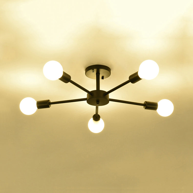 Nordic Metal Sputnik Ceiling Flush Mount Light 5/10 Lights White/Black Bedroom Semi Flush Ceiling Light Clearhalo 'Ceiling Lights' 'Close To Ceiling Lights' 'Close to ceiling' 'Semi-flushmount' Lighting' 106149