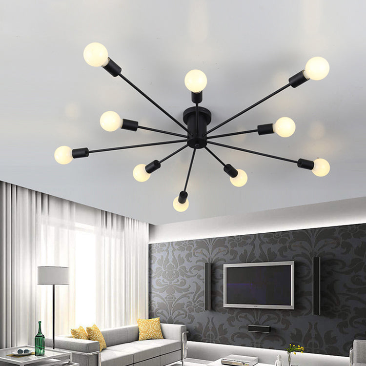 Nordic Metal Sputnik Ceiling Flush Mount Light 5/10 Lights White/Black Bedroom Semi Flush Ceiling Light 10 Black A Clearhalo 'Ceiling Lights' 'Close To Ceiling Lights' 'Close to ceiling' 'Semi-flushmount' Lighting' 106154