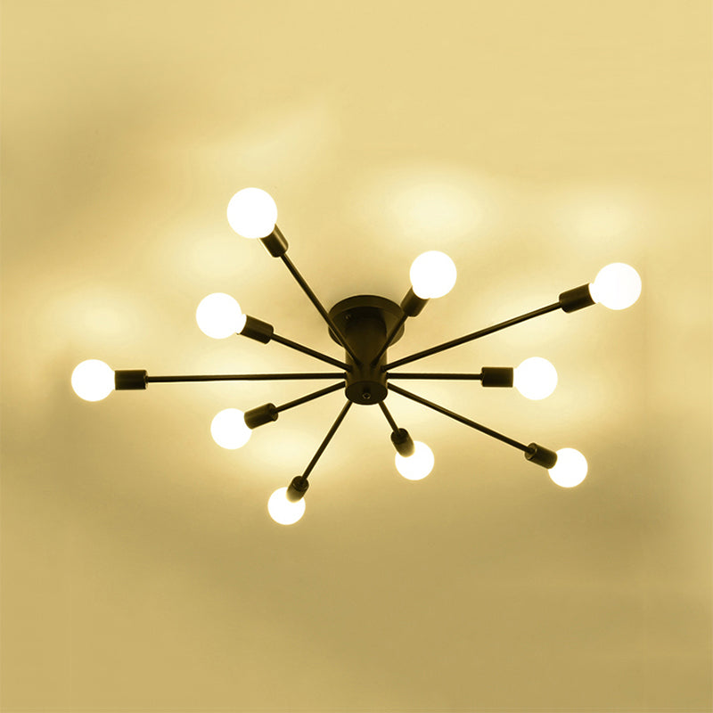 Nordic Metal Sputnik Ceiling Flush Mount Light 5/10 Lights White/Black Bedroom Semi Flush Ceiling Light Clearhalo 'Ceiling Lights' 'Close To Ceiling Lights' 'Close to ceiling' 'Semi-flushmount' Lighting' 106155