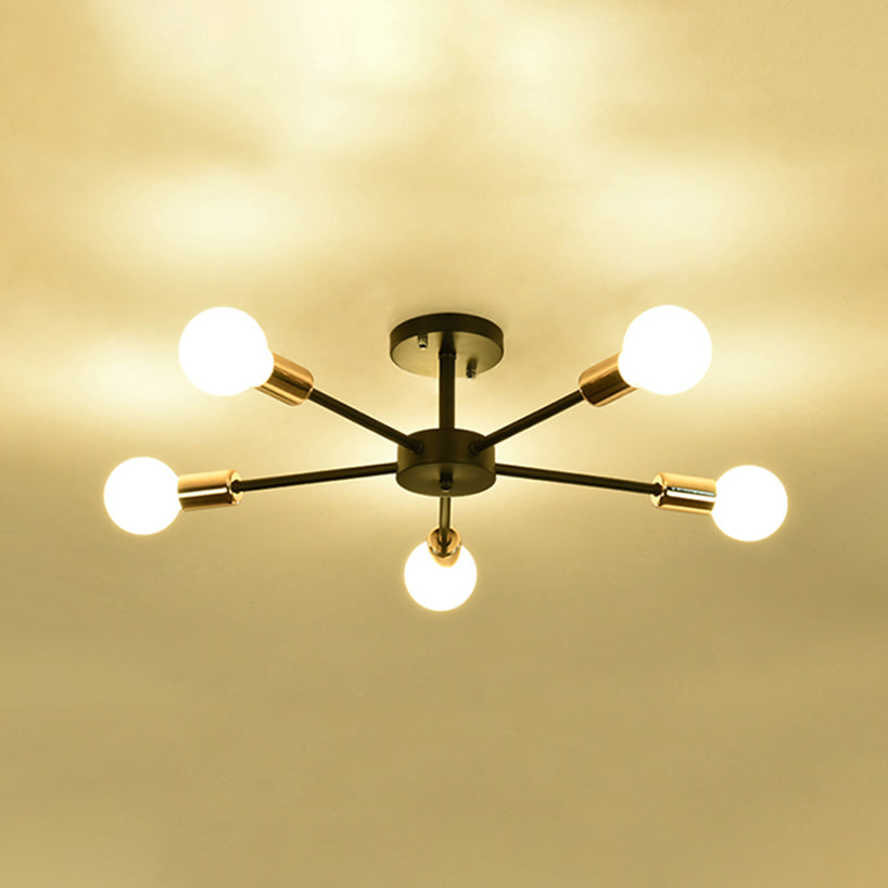 Nordic Metal Sputnik Ceiling Flush Mount Light 5/10 Lights White/Black Bedroom Semi Flush Ceiling Light 5 Black B Clearhalo 'Ceiling Lights' 'Close To Ceiling Lights' 'Close to ceiling' 'Semi-flushmount' Lighting' 106157