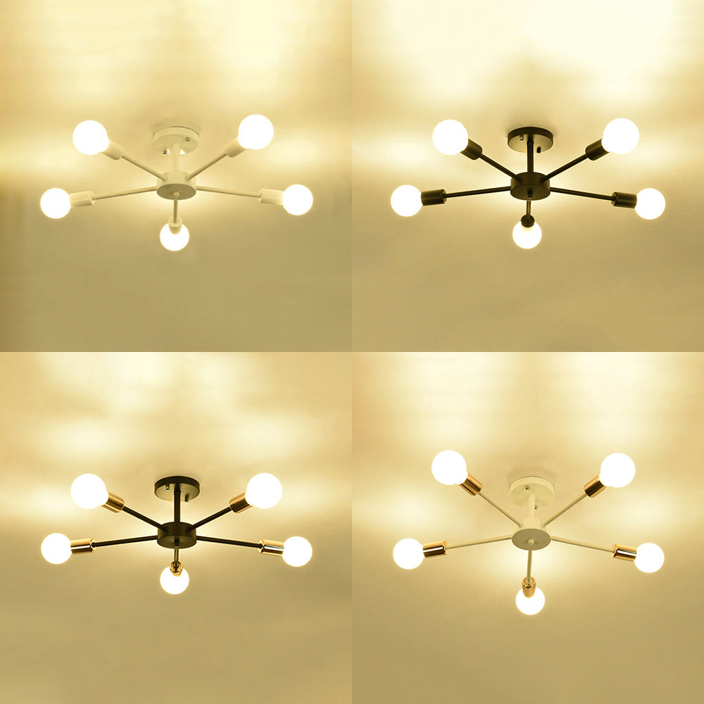 Nordic Metal Sputnik Ceiling Flush Mount Light 5/10 Lights White/Black Bedroom Semi Flush Ceiling Light Clearhalo 'Ceiling Lights' 'Close To Ceiling Lights' 'Close to ceiling' 'Semi-flushmount' Lighting' 106161
