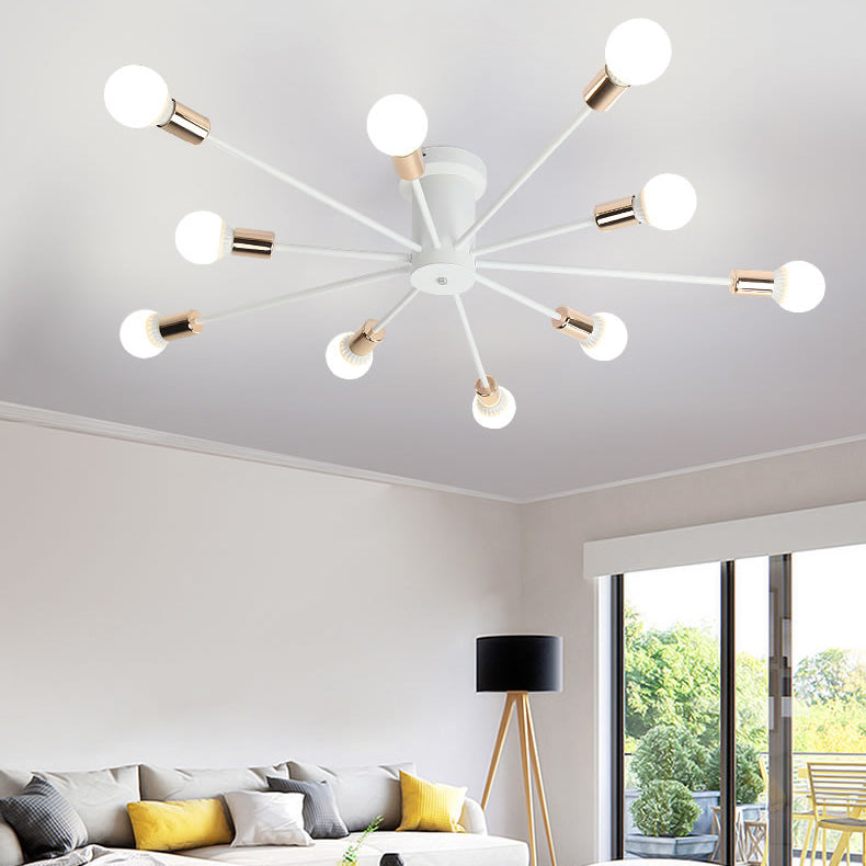 Nordic Metal Sputnik Ceiling Flush Mount Light 5/10 Lights White/Black Bedroom Semi Flush Ceiling Light 10 White B Clearhalo 'Ceiling Lights' 'Close To Ceiling Lights' 'Close to ceiling' 'Semi-flushmount' Lighting' 106162