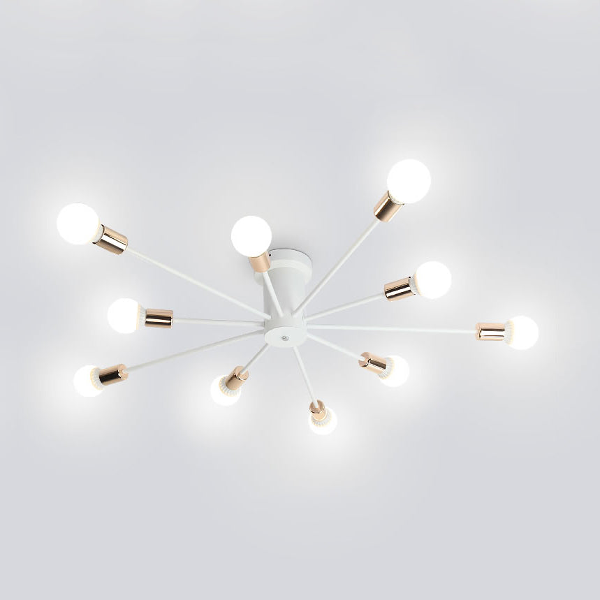 Nordic Metal Sputnik Ceiling Flush Mount Light 5/10 Lights White/Black Bedroom Semi Flush Ceiling Light Clearhalo 'Ceiling Lights' 'Close To Ceiling Lights' 'Close to ceiling' 'Semi-flushmount' Lighting' 106163