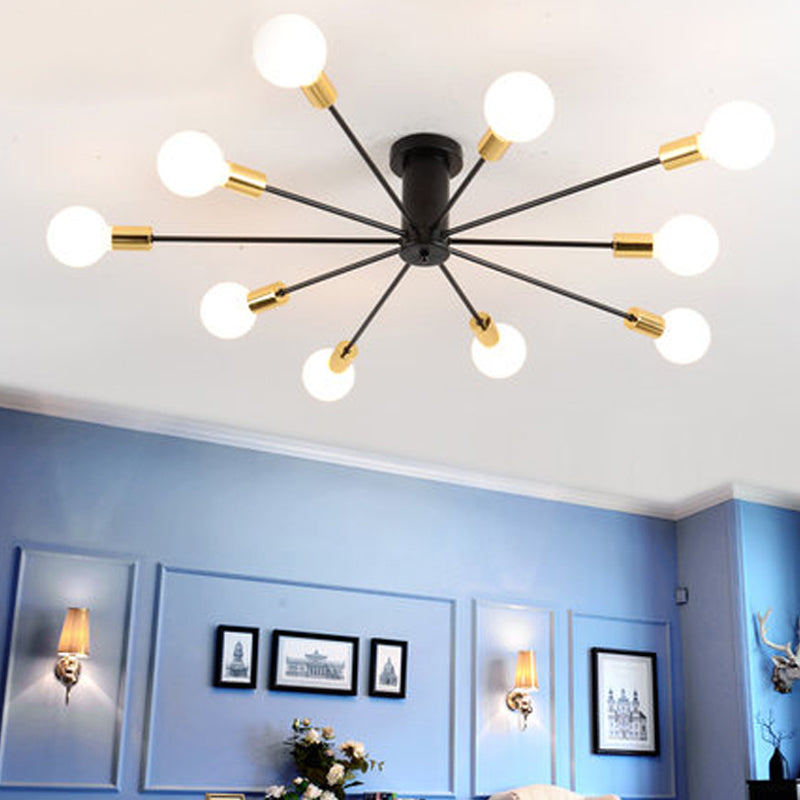 Nordic Metal Sputnik Ceiling Flush Mount Light 5/10 Lights White/Black Bedroom Semi Flush Ceiling Light 10 Black B Clearhalo 'Ceiling Lights' 'Close To Ceiling Lights' 'Close to ceiling' 'Semi-flushmount' Lighting' 106164
