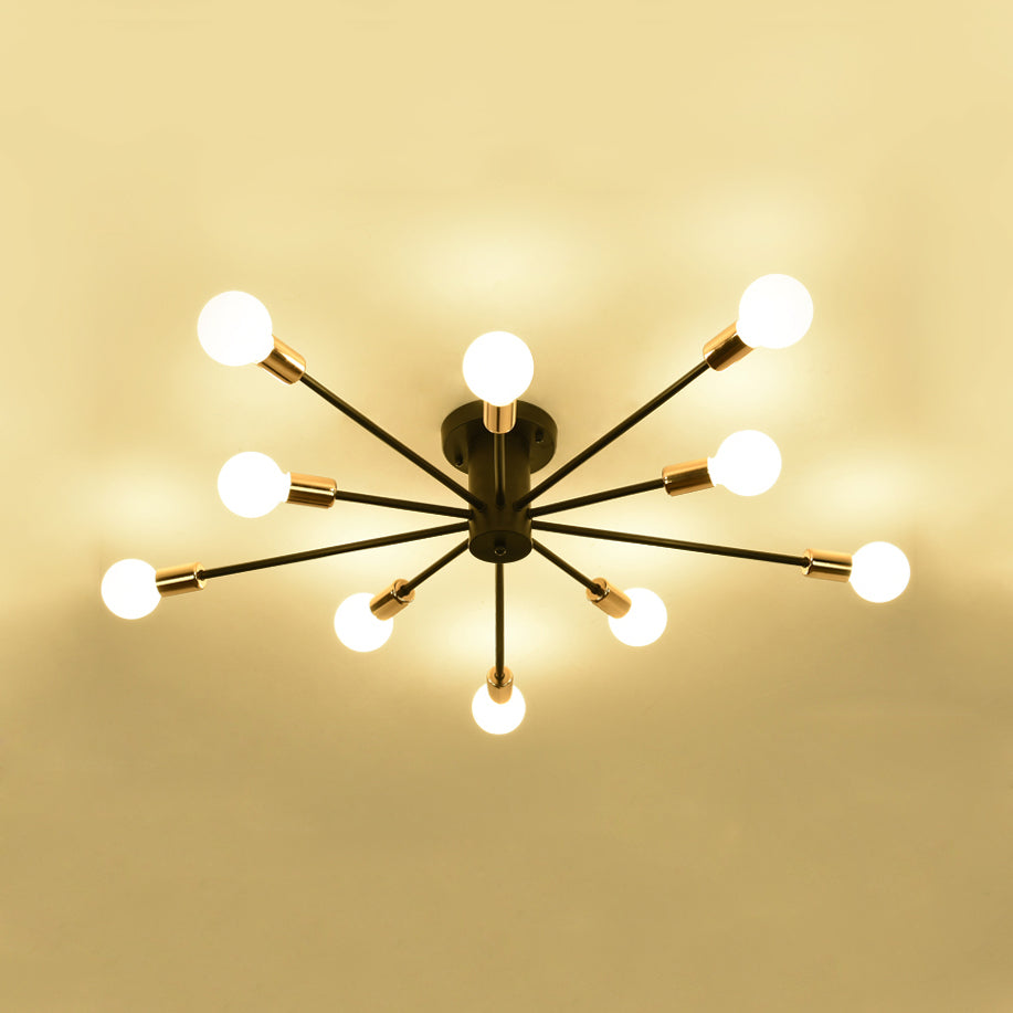 Nordic Metal Sputnik Ceiling Flush Mount Light 5/10 Lights White/Black Bedroom Semi Flush Ceiling Light Clearhalo 'Ceiling Lights' 'Close To Ceiling Lights' 'Close to ceiling' 'Semi-flushmount' Lighting' 106165