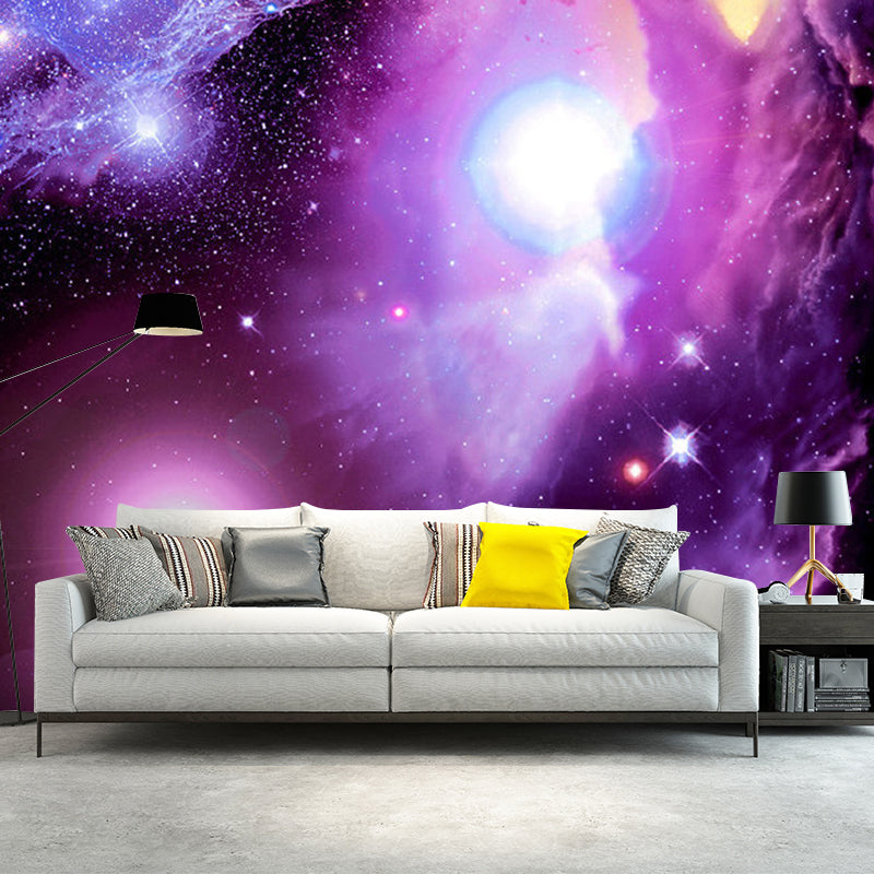 Custom Photo Style Nordic Mural Wallpaper for Ceiling Decoration with Nebula Design in Purple Purple Clearhalo 'Wall Decor' 'Wall Mural' 1061885