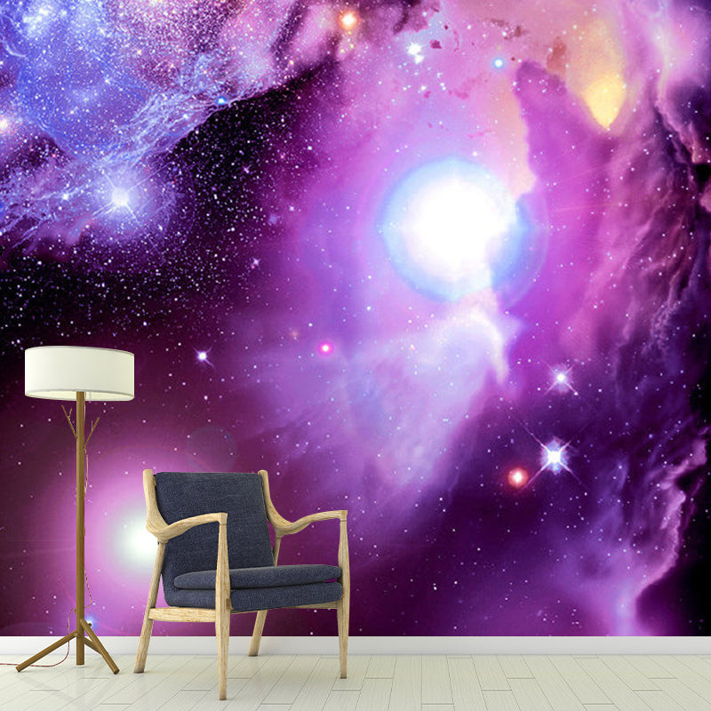 Custom Photo Style Nordic Mural Wallpaper for Ceiling Decoration with Nebula Design in Purple Clearhalo 'Wall Decor' 'Wall Mural' 1061887