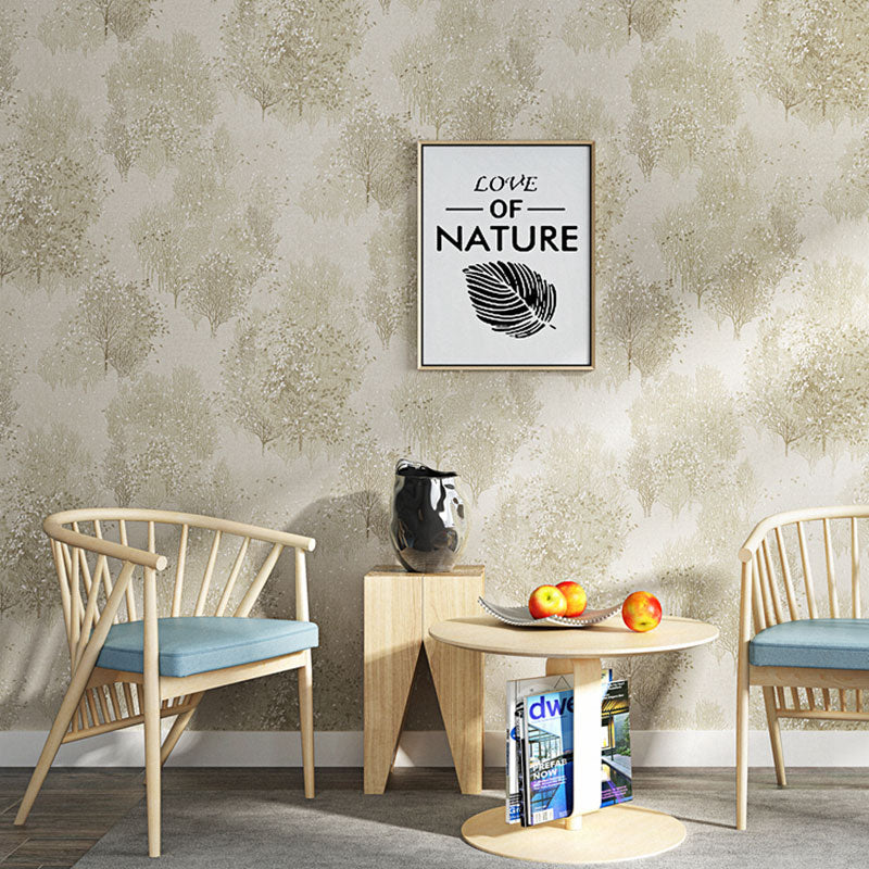 Trees and Leaves Wallpaper Roll 57.1 sq ft. Non-Woven Material Wall Covering for Bedroom Light Gray Clearhalo 'Modern wall decor' 'Modern' 'Wallpaper' Wall Decor' 1061933