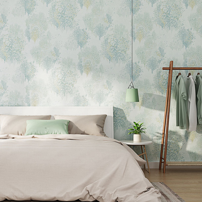 Trees and Leaves Wallpaper Roll 57.1 sq ft. Non-Woven Material Wall Covering for Bedroom Light Blue Clearhalo 'Modern wall decor' 'Modern' 'Wallpaper' Wall Decor' 1061939