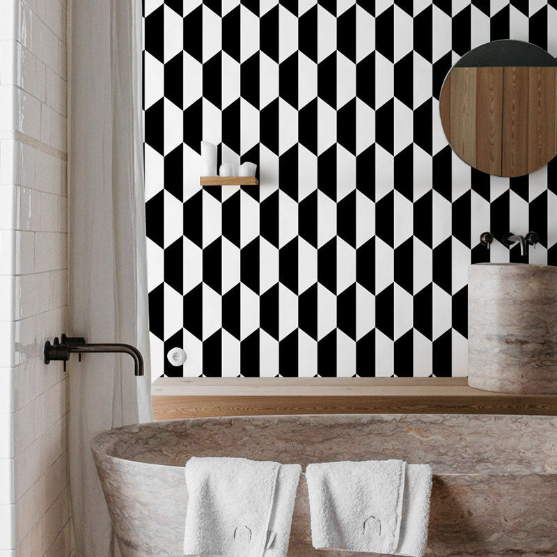 Color Block Wall Decor for Living Room Harlequin Wallpaper Roll in Natural Color, Stain-Resistant Black-White Clearhalo 'Wall Decor' 'Wallpaper' 1061959