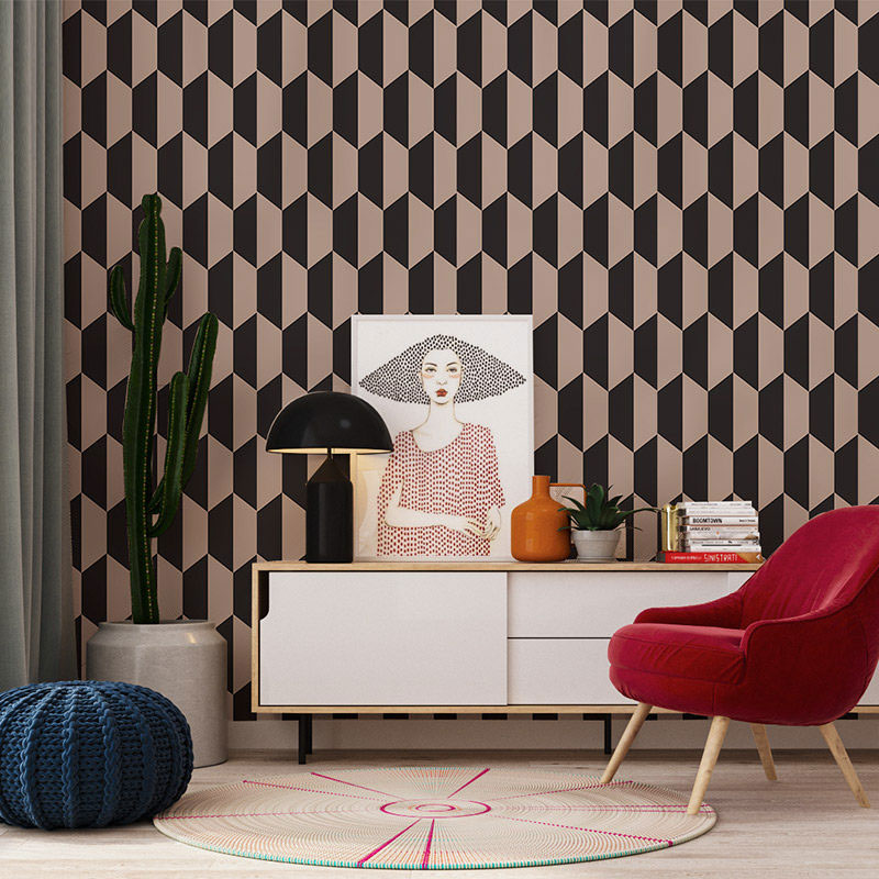 Color Block Wall Decor for Living Room Harlequin Wallpaper Roll in Natural Color, Stain-Resistant Khaki-Black Clearhalo 'Wall Decor' 'Wallpaper' 1061963