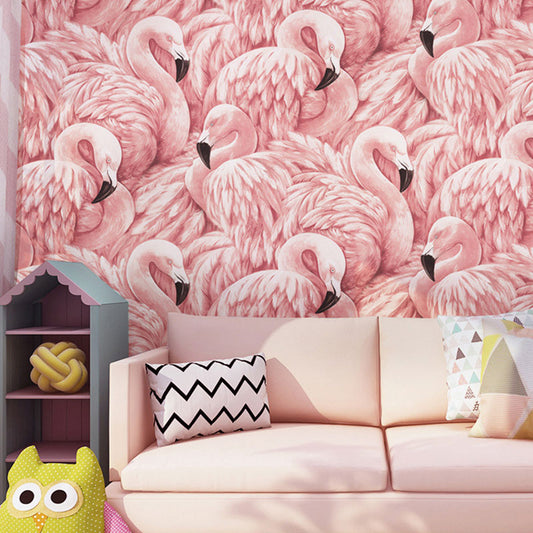 Tropical Flamingo Wallpaper Roll for Girls Bedroom, Soft Pink, 33-foot x 20.5-inch Pink Clearhalo 'Modern wall decor' 'Modern' 'Wallpaper' Wall Decor' 1062056