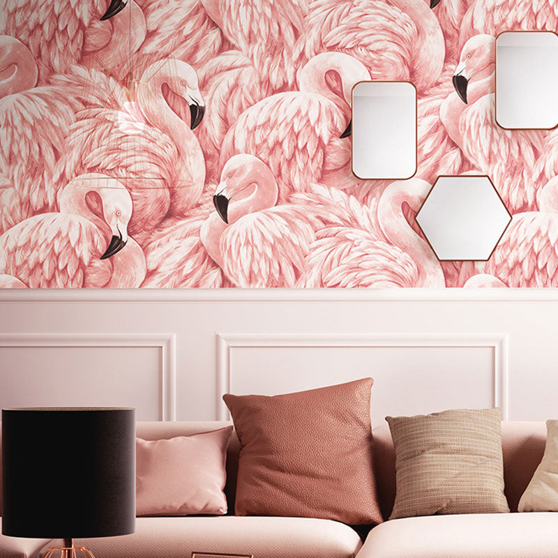 Tropical Flamingo Wallpaper Roll for Girls Bedroom, Soft Pink, 33-foot x 20.5-inch Clearhalo 'Modern wall decor' 'Modern' 'Wallpaper' Wall Decor' 1062057