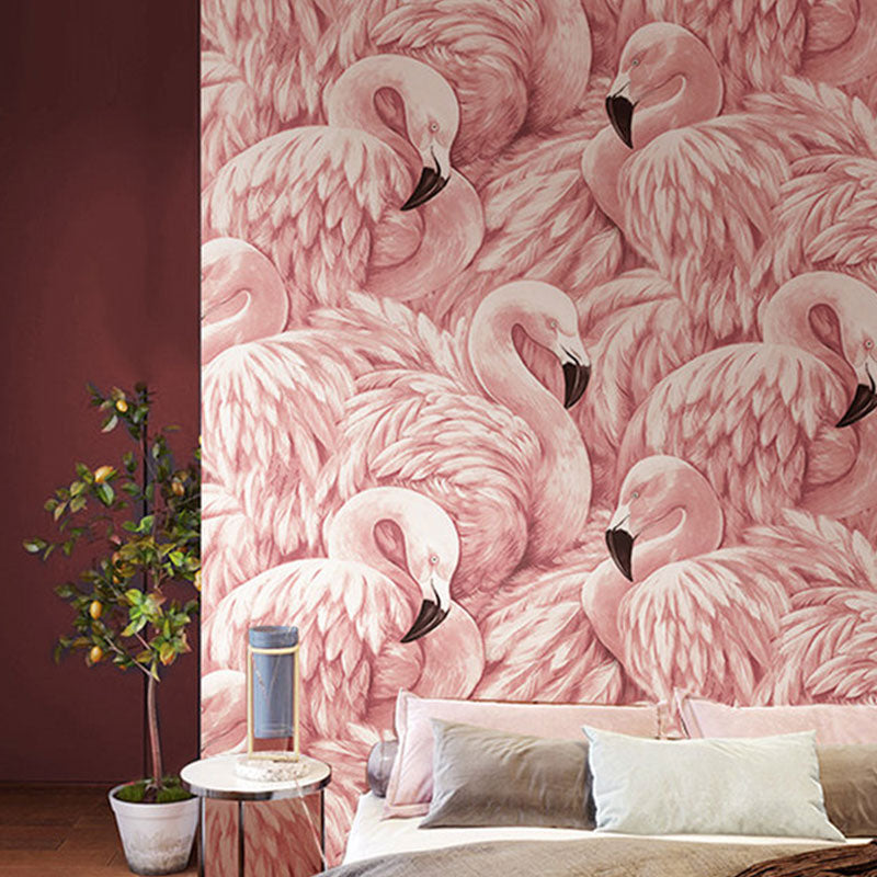 Tropical Flamingo Wallpaper Roll for Girls Bedroom, Soft Pink, 33-foot x 20.5-inch Clearhalo 'Modern wall decor' 'Modern' 'Wallpaper' Wall Decor' 1062058