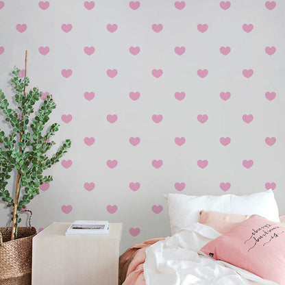 Loving Hearts Wallpaper Roll for Kids Bedroom in Neutral Color, Non-Woven, 20.5"W x 33'L Pink Clearhalo 'Wall Decor' 'Wallpaper' 1062110