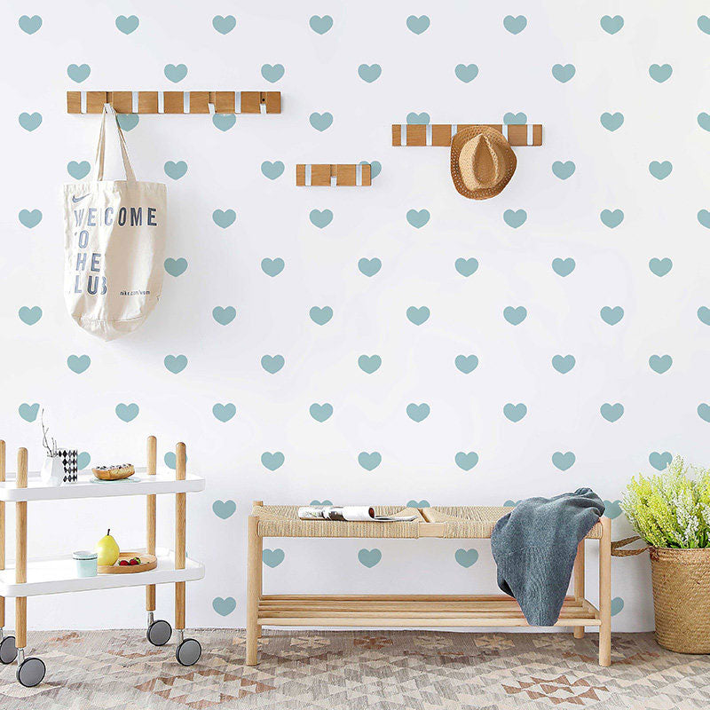 Loving Hearts Wallpaper Roll for Kids Bedroom in Neutral Color, Non-Woven, 20.5"W x 33'L Blue Clearhalo 'Wall Decor' 'Wallpaper' 1062113