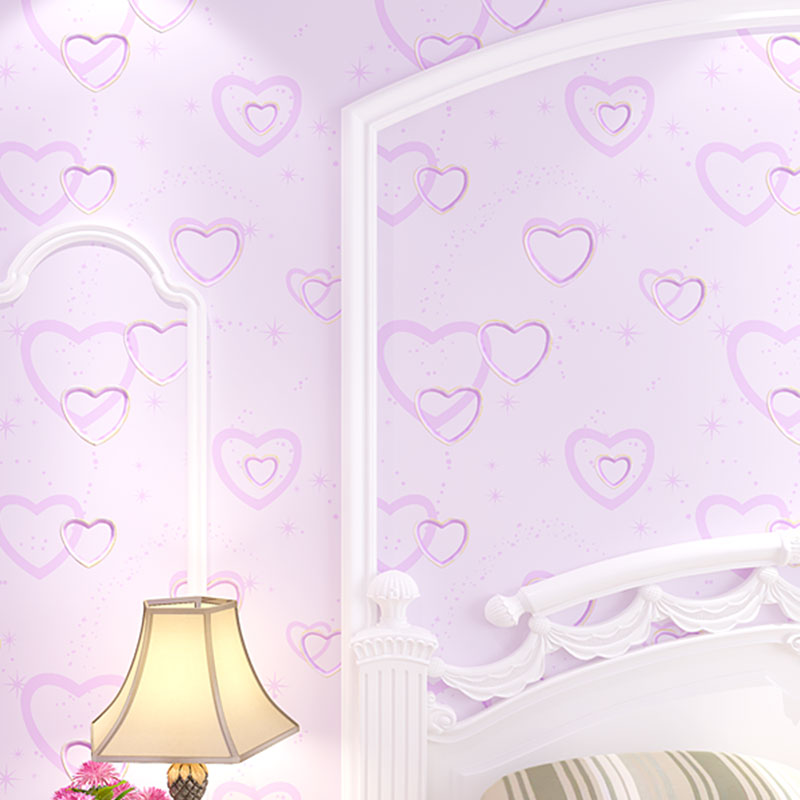 Moisture-Resistant Loving Heart Wallpaper Roll 19.4 sq ft. Minimalist Wall Decor for Kids Bedroom Light Purple Clearhalo 'Wall Decor' 'Wallpaper' 1062144