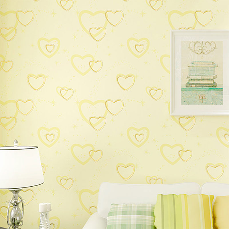 Moisture-Resistant Loving Heart Wallpaper Roll 19.4 sq ft. Minimalist Wall Decor for Kids Bedroom Light Yellow Clearhalo 'Wall Decor' 'Wallpaper' 1062148