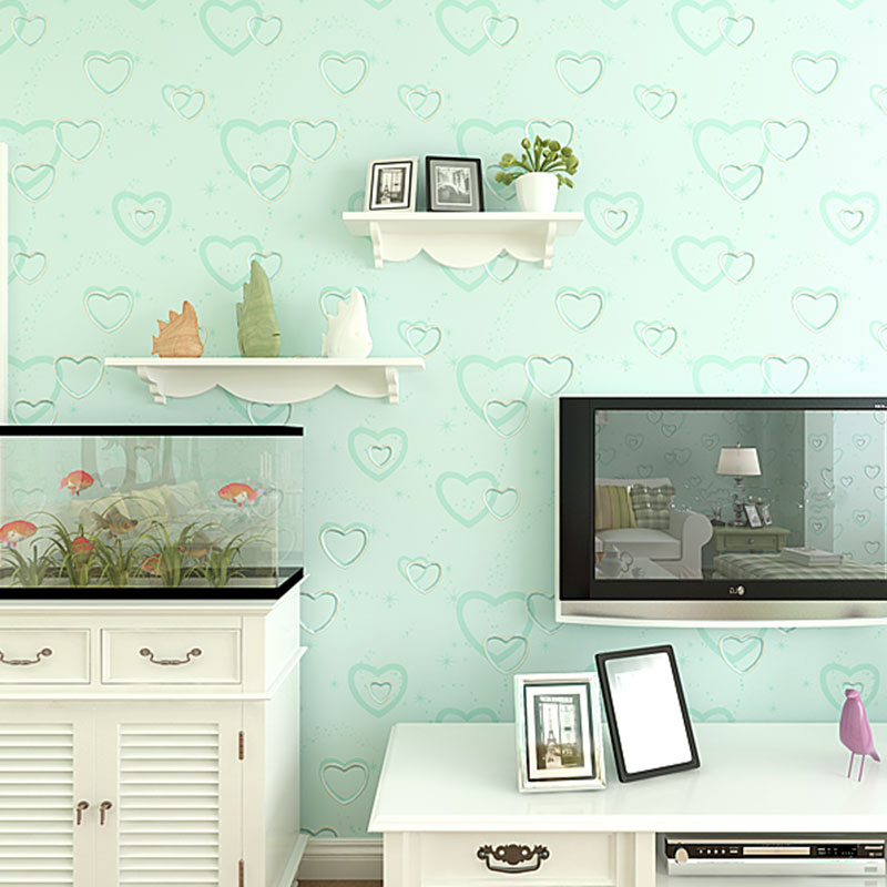 Moisture-Resistant Loving Heart Wallpaper Roll 19.4 sq ft. Minimalist Wall Decor for Kids Bedroom Light Blue Clearhalo 'Wall Decor' 'Wallpaper' 1062152